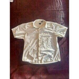 Van Heusen Studio Mens Large Yellow Blue Striped Short Sleeve Button Down Shirt
